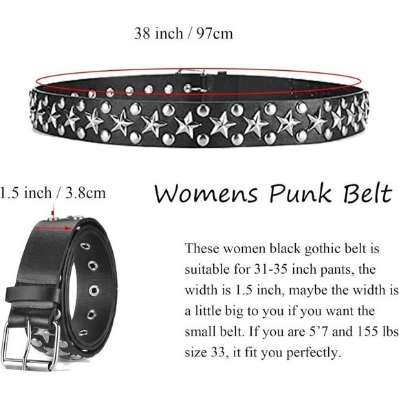 Studded Belts Women Stud Punk Rock Woman Girls Black Waist Belt for Cosplay - Picture 3 of 6